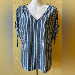 Lucky Brand Striped Blouse with Tie Keyhole Shoulders